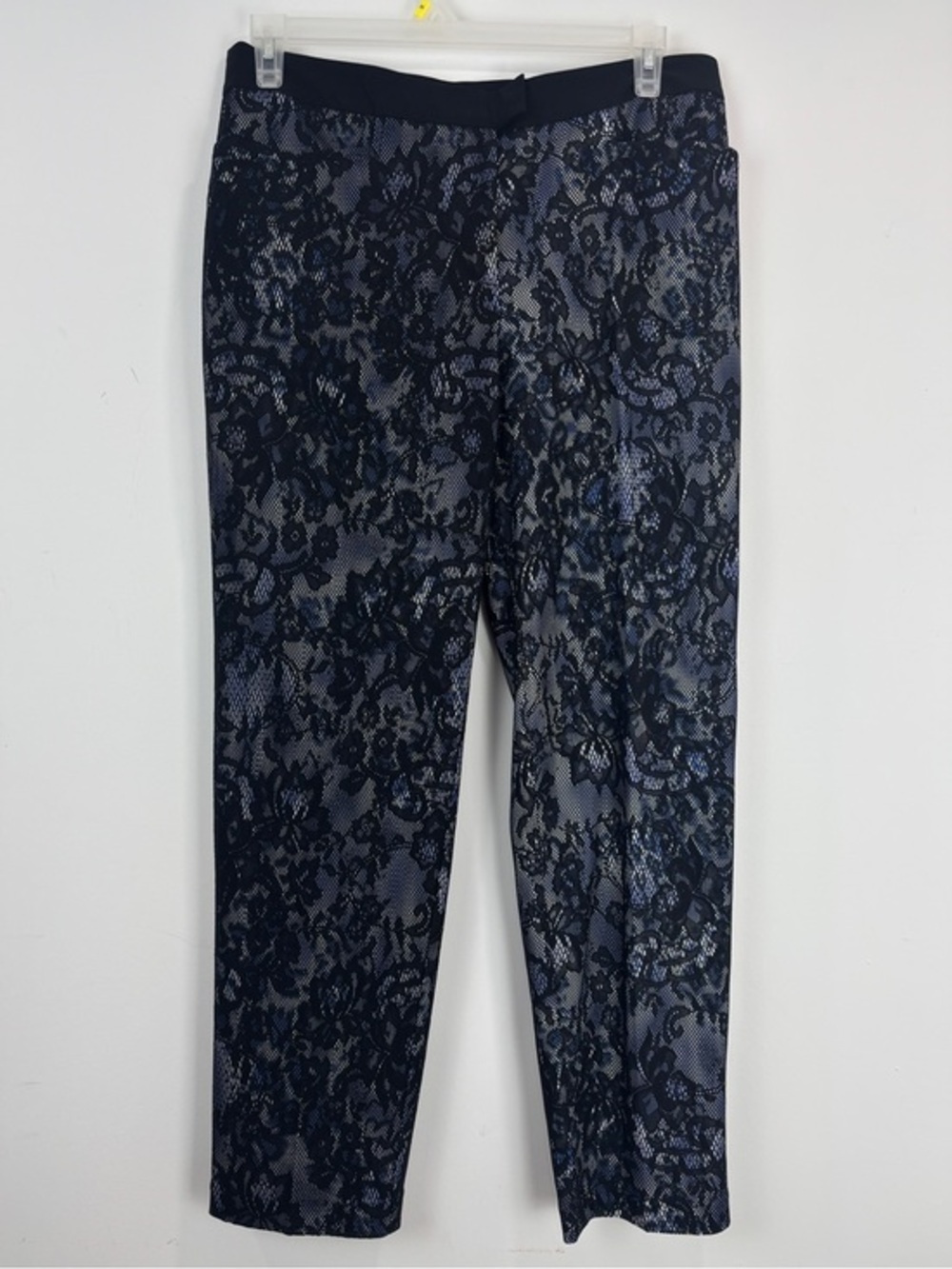 Bianca Nygård Lace Overlay 12 Black Blue Floral Stretch Slim Dress Pants Career